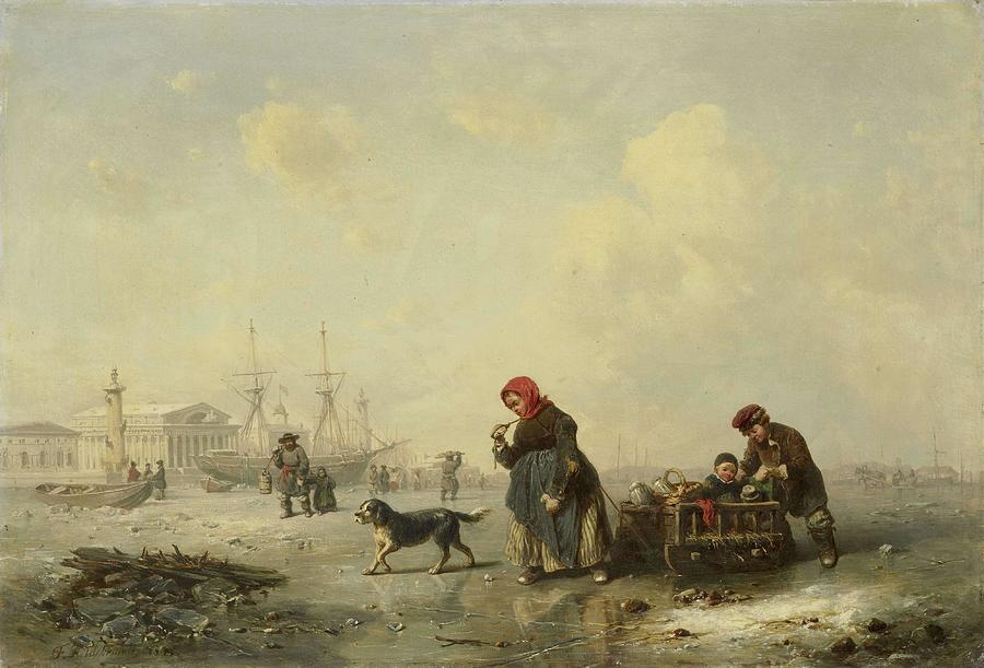 The Newa at St Petersburg -Leningrad- in the Winter. Painting by Theodor Hildebrandt