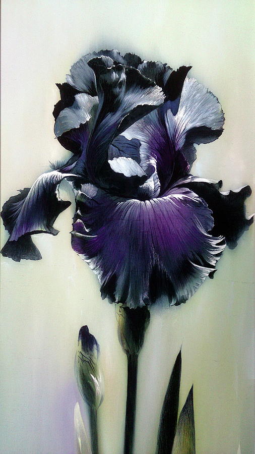 The Night. Black Iris Fragment Painting by Alina Oseeva
