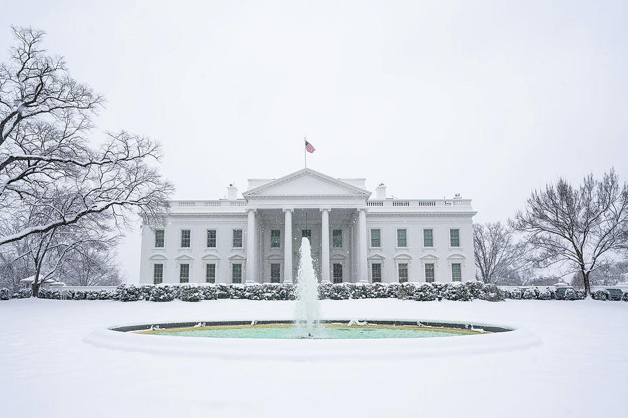 The north side of the White House is seen covered in snow Painting by Celestial Images