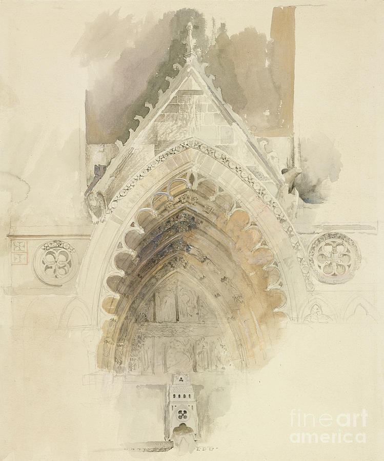 The Northern Arch Of The West Entrance Of Amiens Cathedral By John Ruskin Painting by John Ruskin