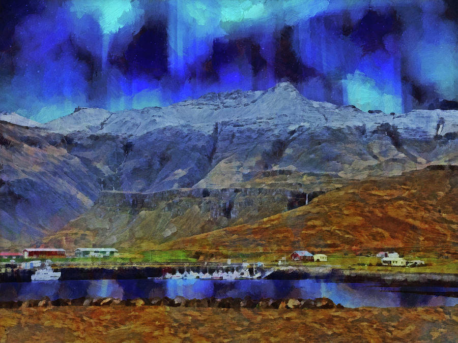 The Northern Lights Over Stykkisholmur in Western Iceland Digital Art by Digital Photographic Arts