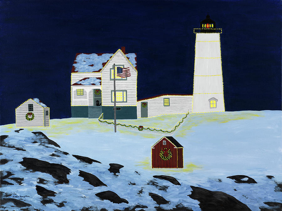 Christmas Painting - The Nubble by Susan C Houghton