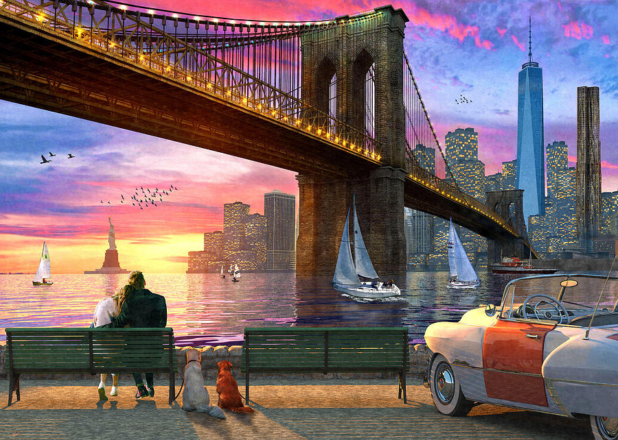 Brooklyn Bridge Painting - The Ny Romance by MGL Meiklejohn Graphics Licensing