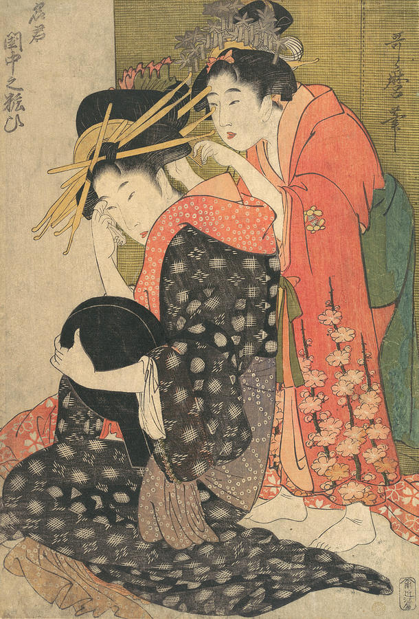 The Oiran Yoso-oi Seated at Her Toilet Relief by Kitagawa Utamaro