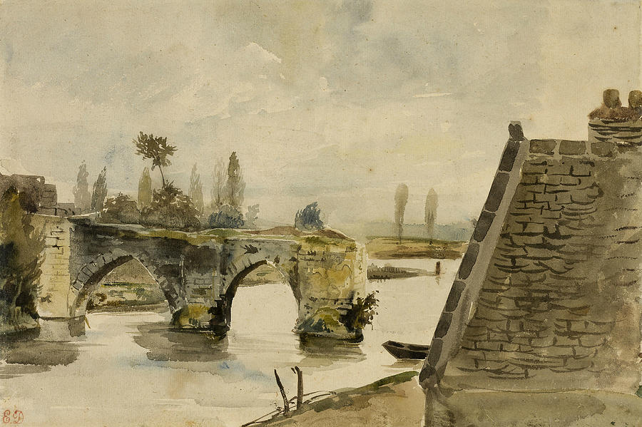 The Old Bridge at Nantes Drawing by Eugene Delacroix
