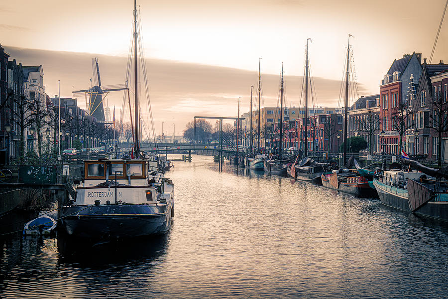 Sunset Photograph - The Old Harbour Of Delfshaven by Fred Louwen