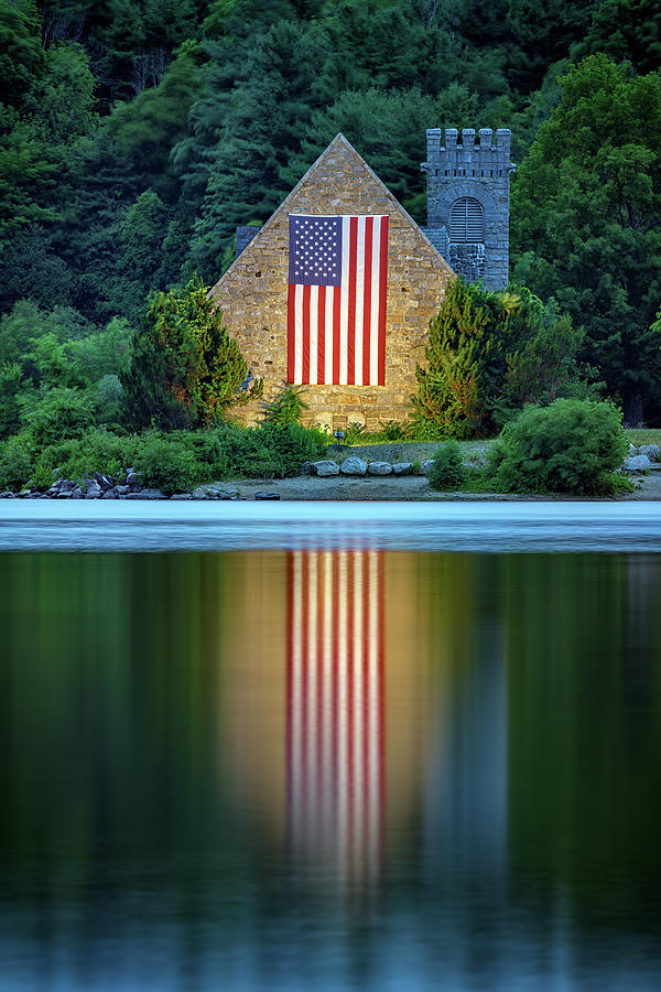 Flag Photograph - The Old Stone Church at Blue Hour by Rick Berk