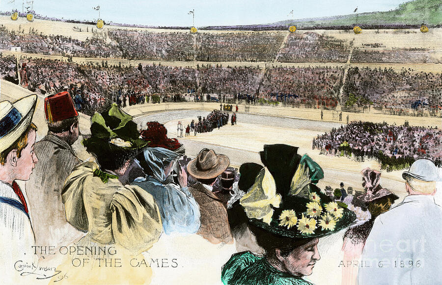 The Opening Ceremony Of The First Modern Olympic Games In Athenes (greece), April 6, 1896 Colour Printing Of A 19th Century Illustration Drawing by American School