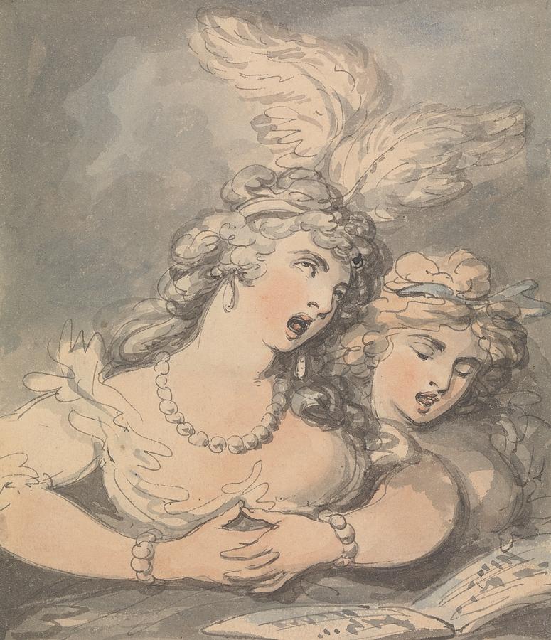The Opera Singers Drawing by Thomas Rowlandson