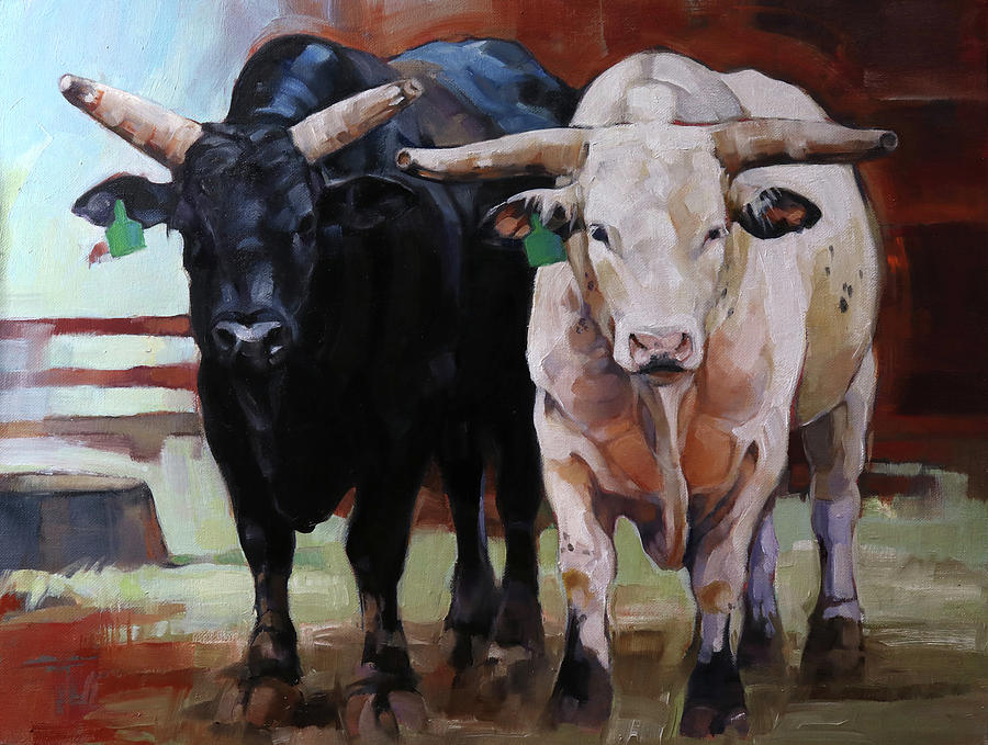 Bull Painting - The Opposition by Jody Faught