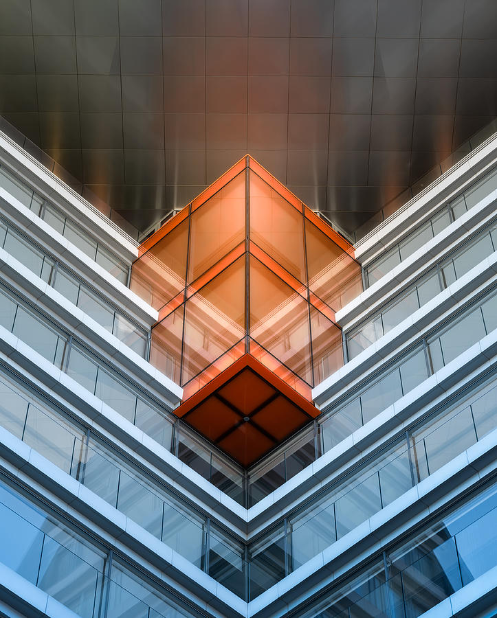 Architecture Photograph - The Orange Cube by Juan Lpez Ruiz