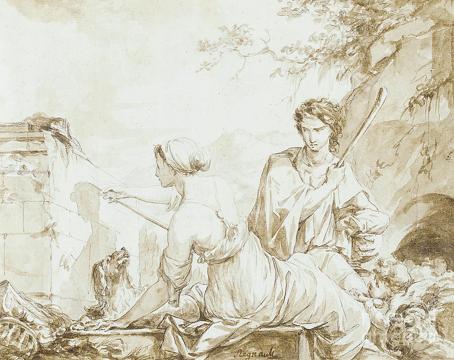 The Origin of Painting, or Dibutade tracing the profile of the shepherd  Photograph by Jean-Baptiste Regnault