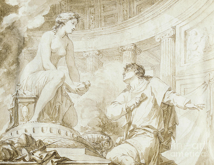 The Origin of Sculpture, or Pygmalion and Galatea  Drawing by Jean-Baptiste Regnault