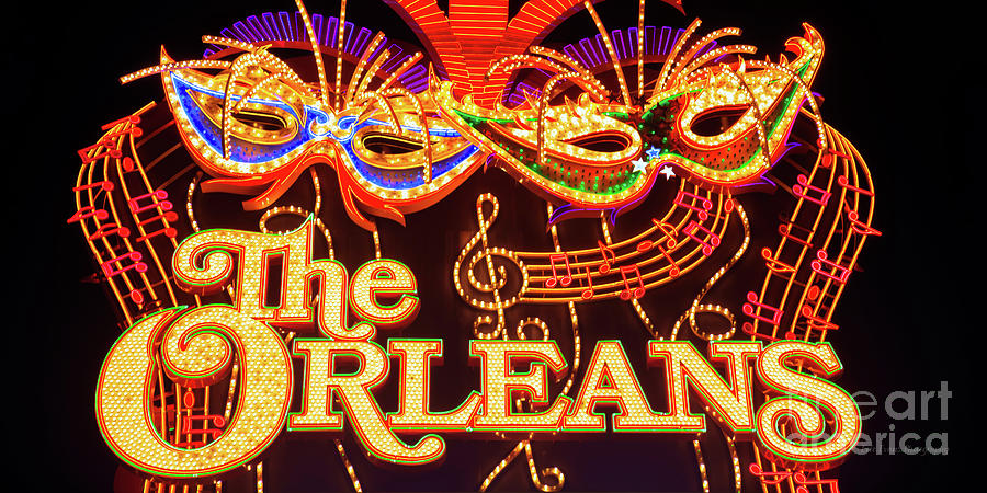 The Orleans Casino Sign Top at Night 2 to 1 Ratio Photograph by Aloha Art