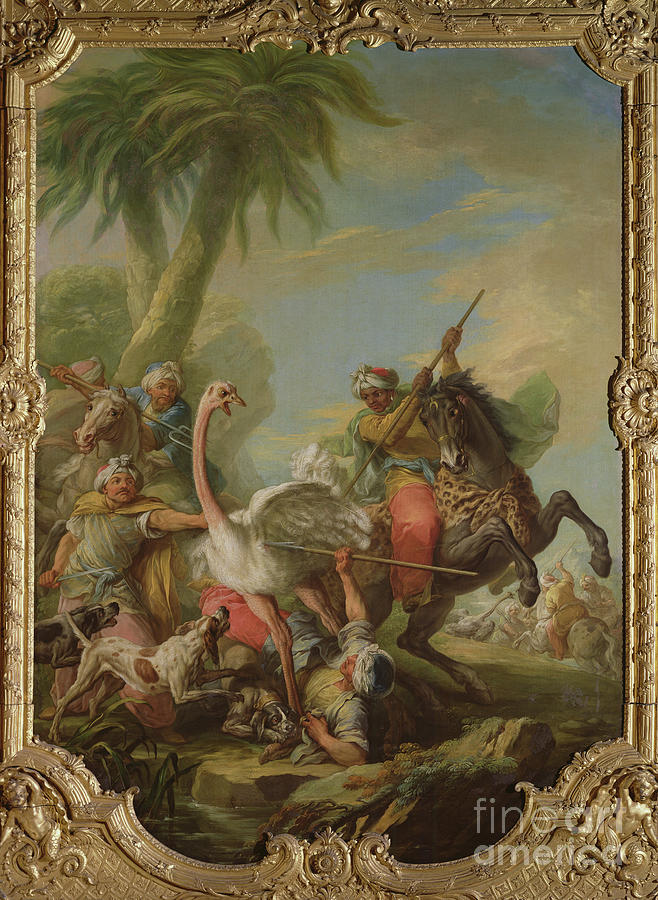 Horse Painting - The Ostrich Hunt by Carle Van Loo