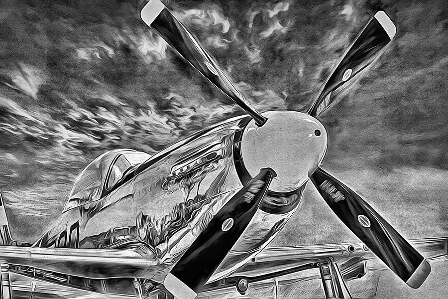 The P-51 Black and White Digital Art by JC Findley