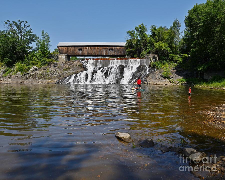The Paddle Boarder and the Covered Bridge Photograph by Steve Brown