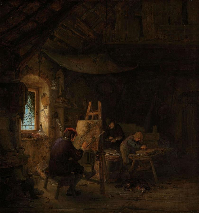 The Painters Studio. Schildersatelier. Painting by Adriaen van Ostade -1610-1685-