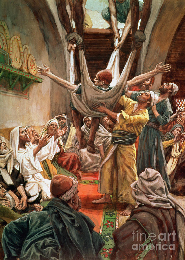 1st Century Photograph - The Palsied Man Let Down Through The Roof, Illustration For the Life Of Christ, C.1886-94 by James Jacques Joseph Tissot