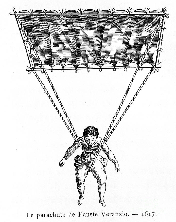 The Parachute Of Fauste Veranzio, 1617 Drawing by Print Collector