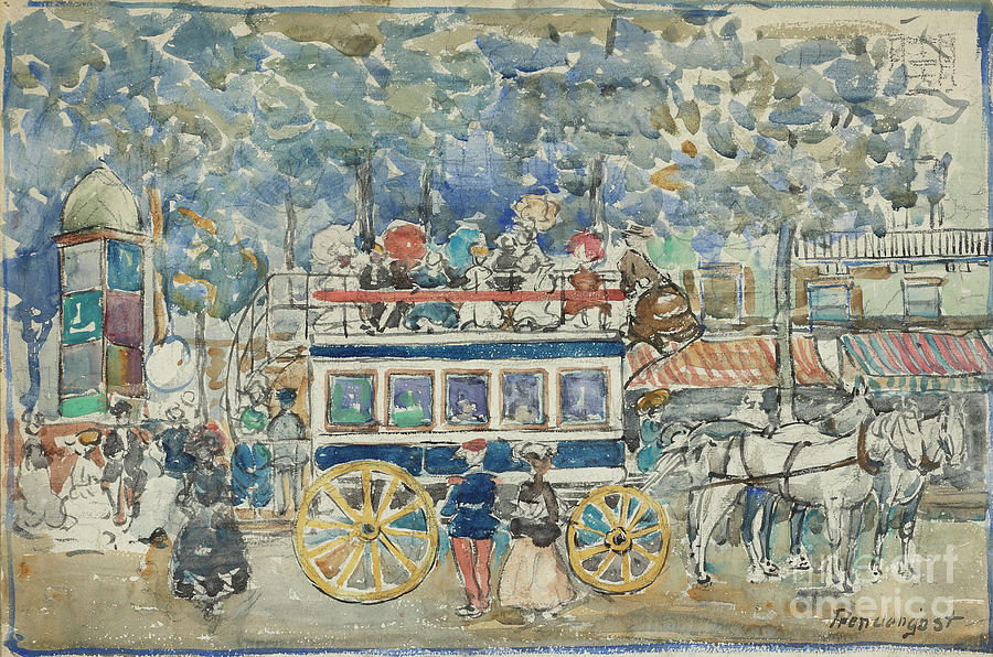 Paris Drawing - The Paris Omnibus by Heritage Images