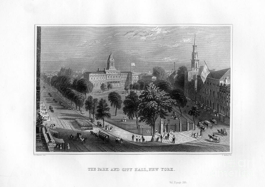 The Park And City Hall, New York Drawing by Print Collector