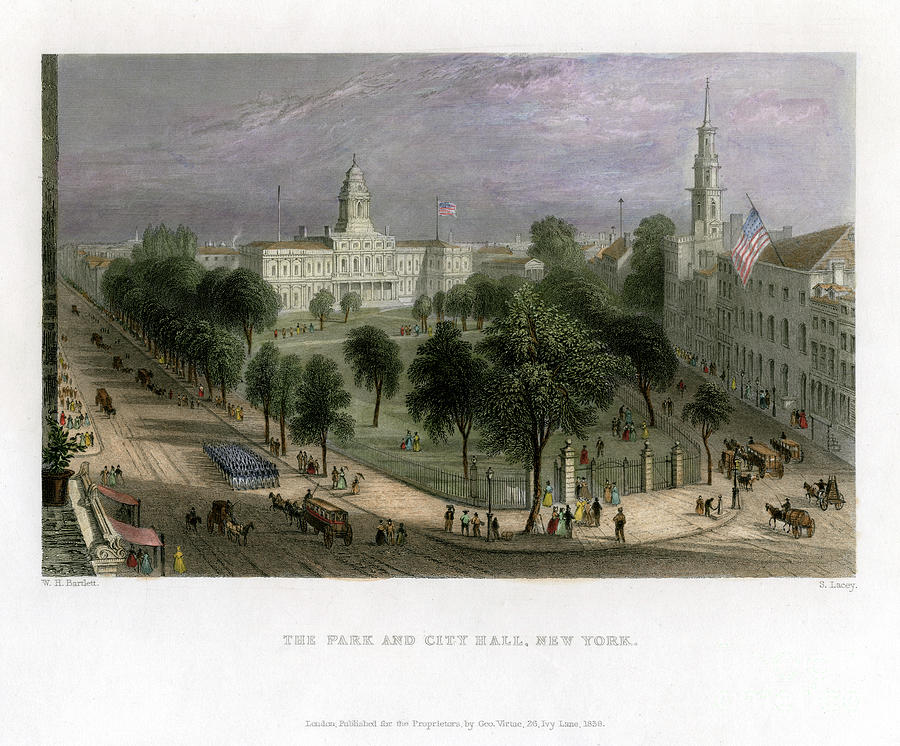 The Park And City Hall, New York, Usa Drawing by Print Collector