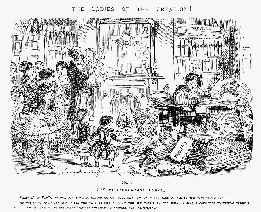 The Parliamentary Female, 1850. Artist Drawing by Print Collector The Parliamentary Female, 1850. Artist Drawing by Print Collector
