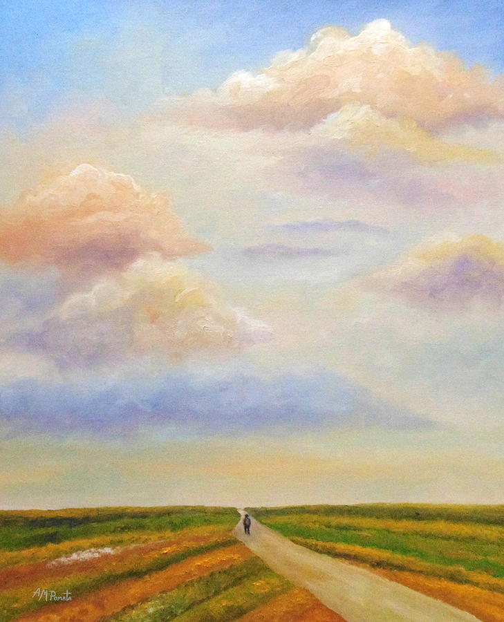 Rural Landscape Painting - The Path Defined by Angeles M Pomata