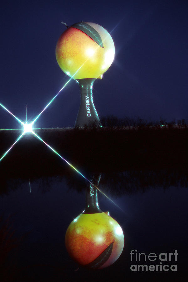 Peach Photograph - The Peachoid at Night by Rodger Painter