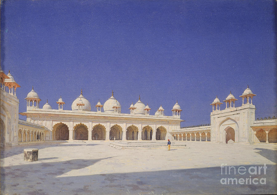The Pearl Mosque Moti Masjid In Red Drawing by Heritage Images