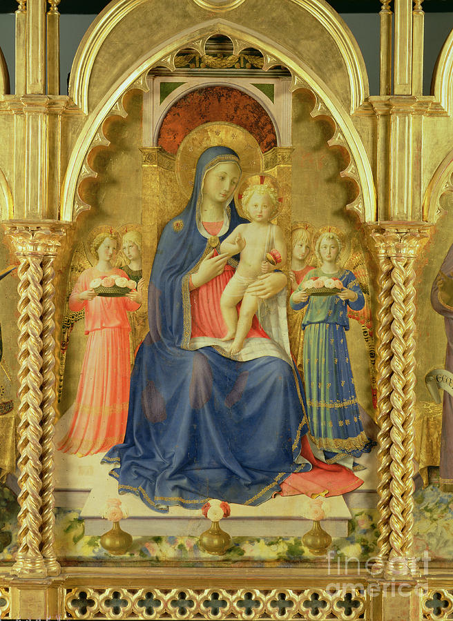 The Perugia Altarpiece, Central Panel Depicting The Madonna And Child Enthroned With Four Angels, 1437 Painting by Fra Angelico