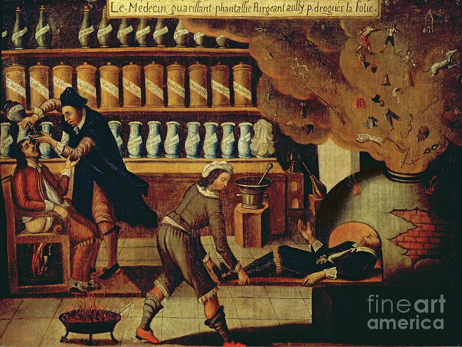 The Pharmacists Workshop Painting by French School