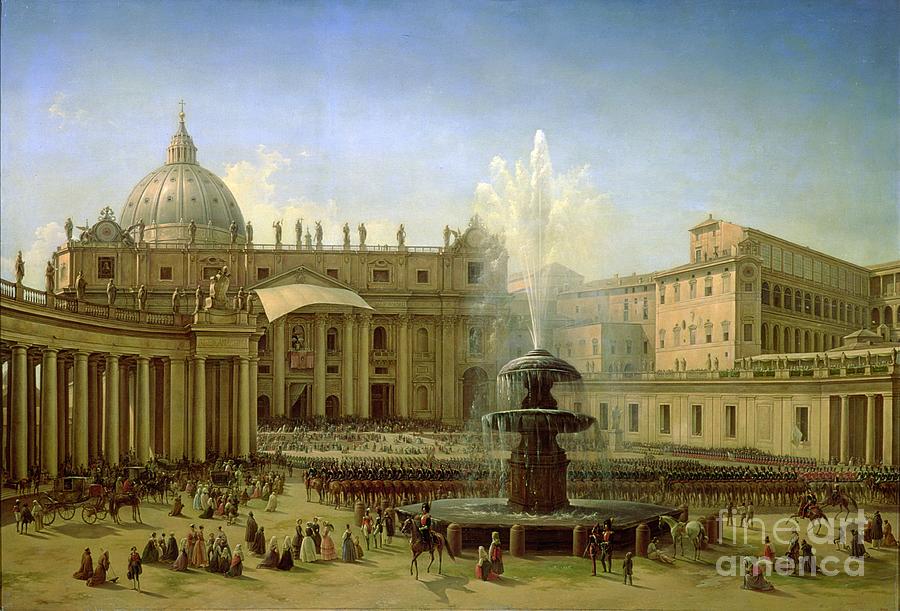 The Piazza San Pietro In Rome At The Time Of A Papal Blessing, 1850 Painting by Grigori Grigorevich Chernetsov