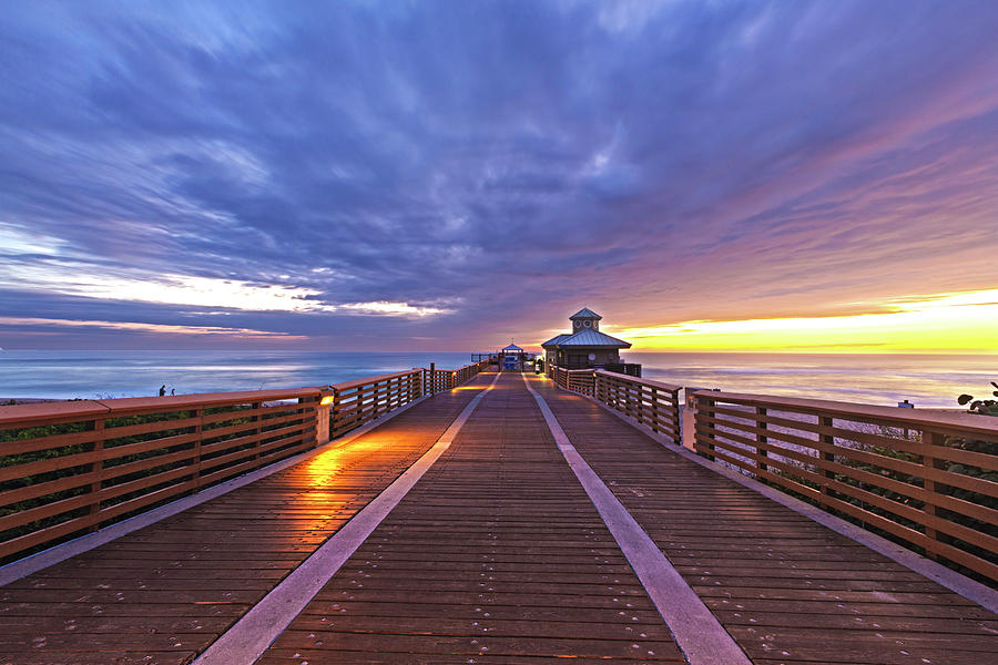 The Pier on Juno Beach at Sunrise Photograph by Debra and Dave Vanderlaan