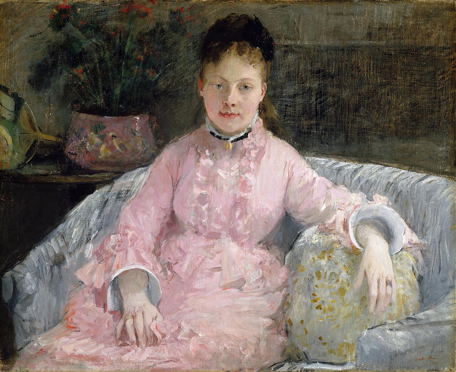 The Pink Dress -Albertie-Marguerite Carre, later Madame Ferdinand-Henri Himmes, 1854-1935-. Painting by Berthe Morisot