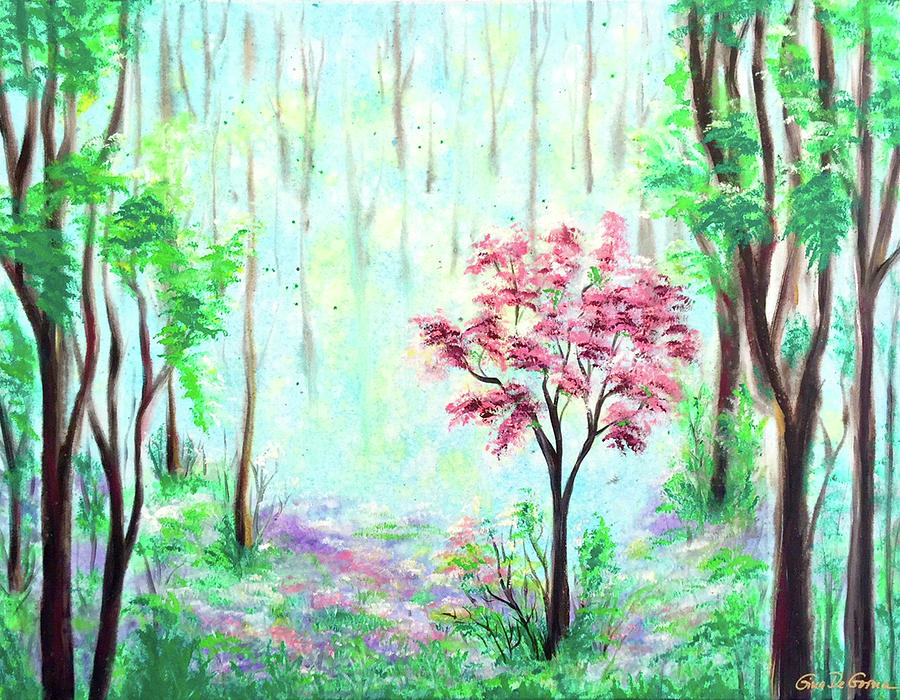 The Pink Flower Tree Painting by Gina De Gorna