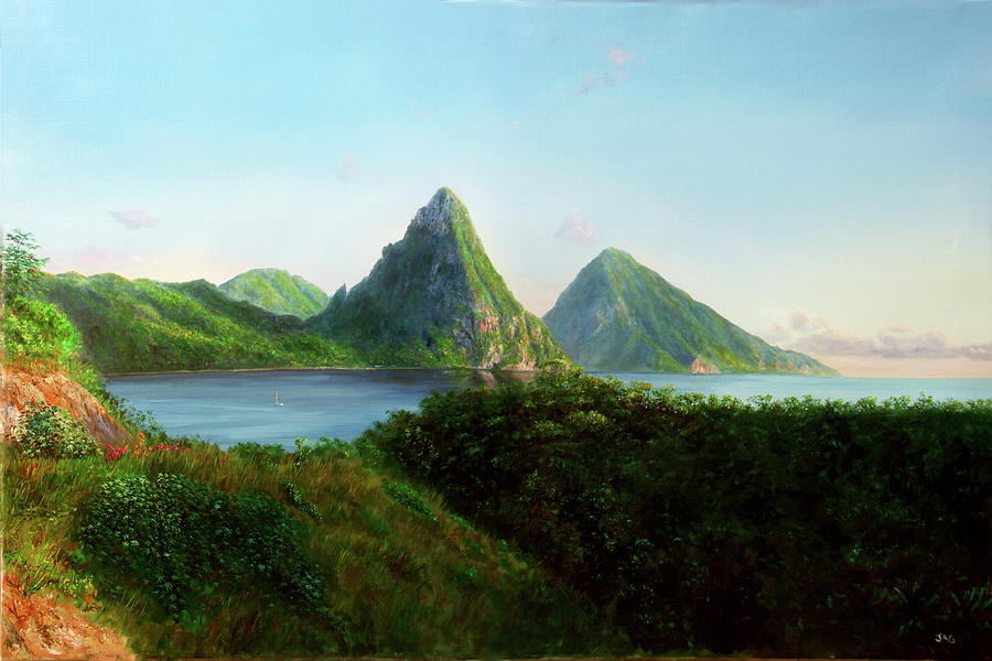 The Pitons Painting by Jonathan Gladding