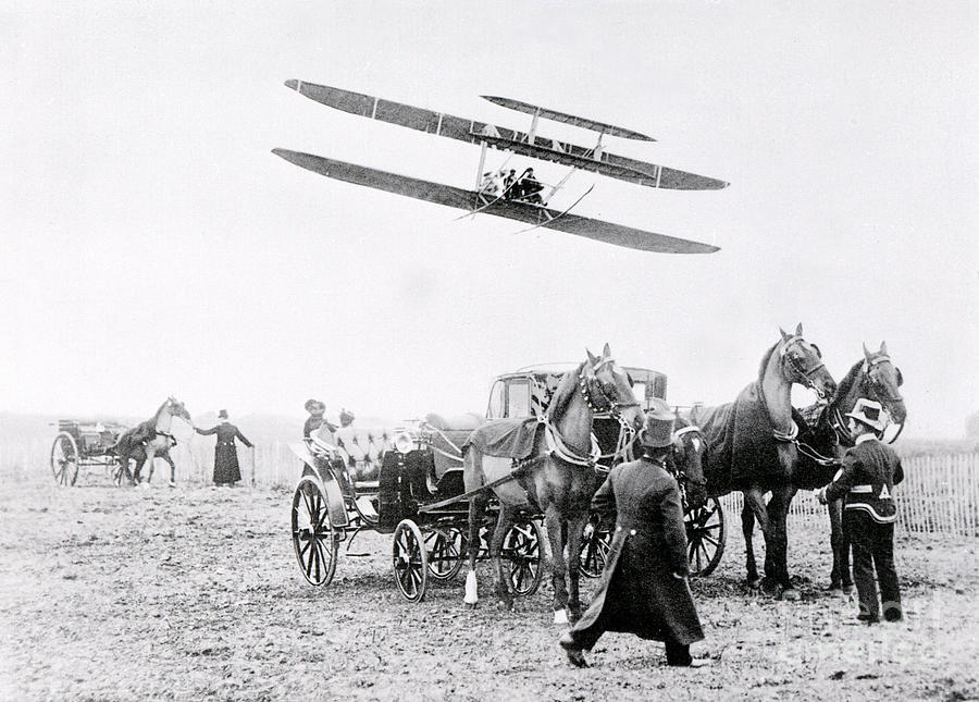 Black And White Photograph - The Plane Flight Of Wilbur Wright To Pau In January 1909 With His Pupil Paul Tissandier by American School