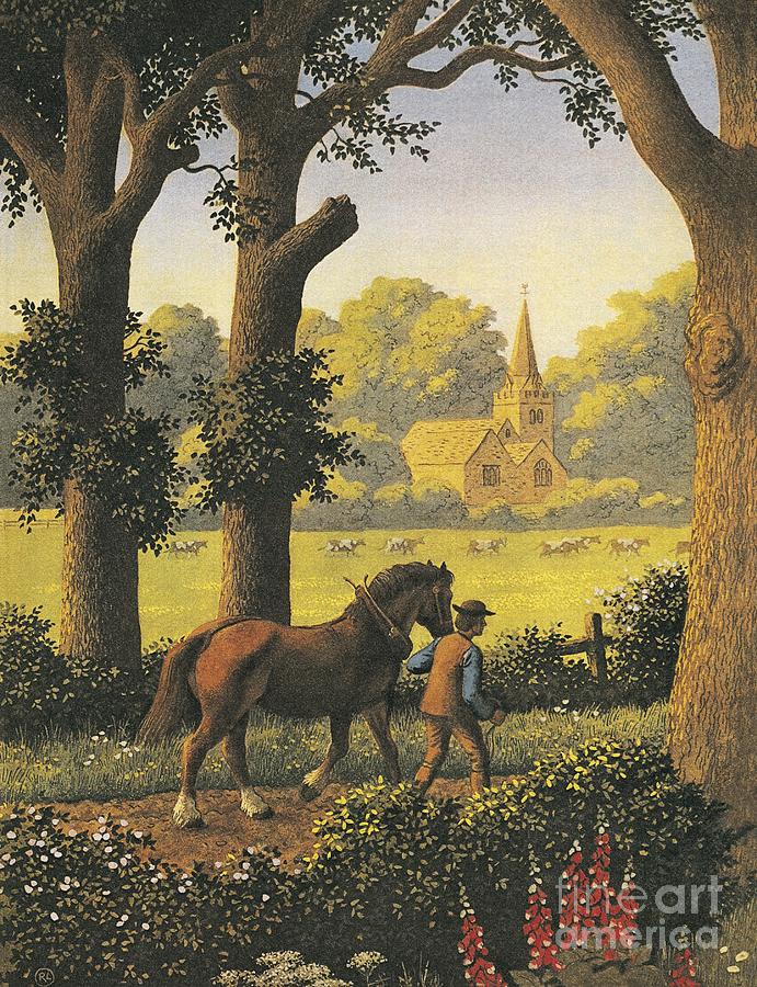 Ploughman Painting - The Ploughman Homeward Plods His Weary Way by Ronald Lampitt