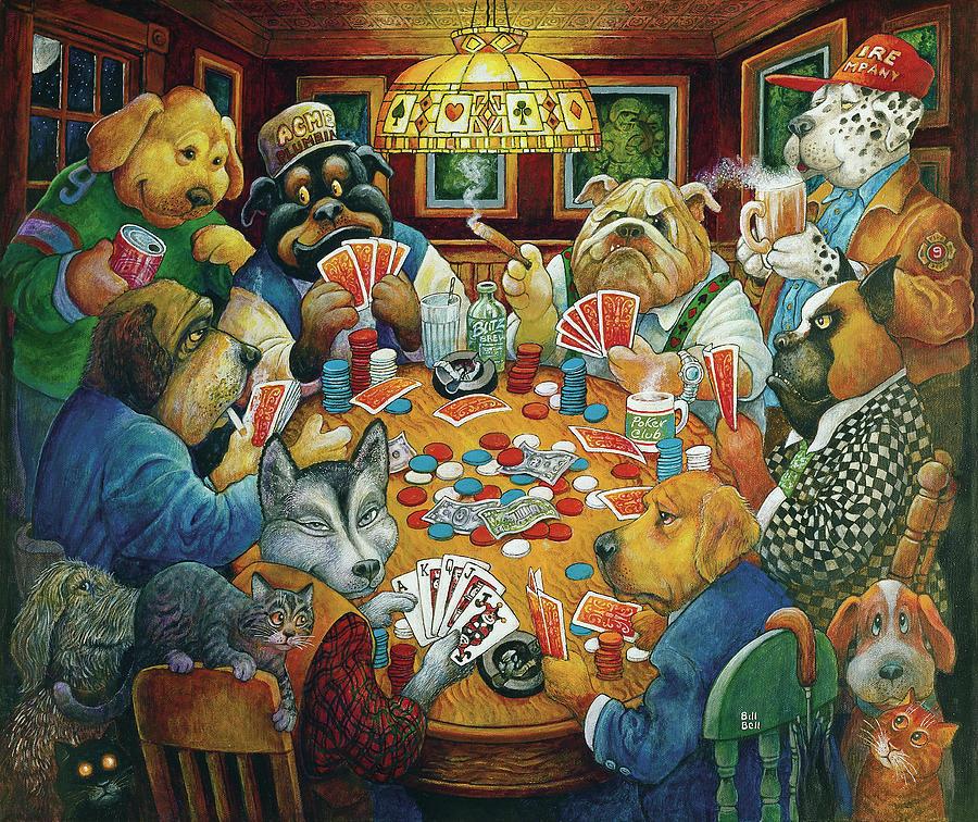 Dog Painting - The Poker Club by Bill Bell