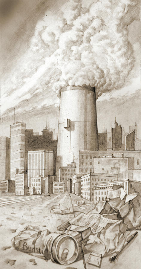 The Polluted City Drawing by James Robinson | Pixels