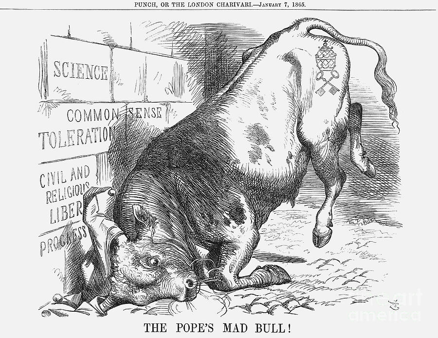 The Popes Mad Bull, 1865. Artist John Drawing by Print Collector