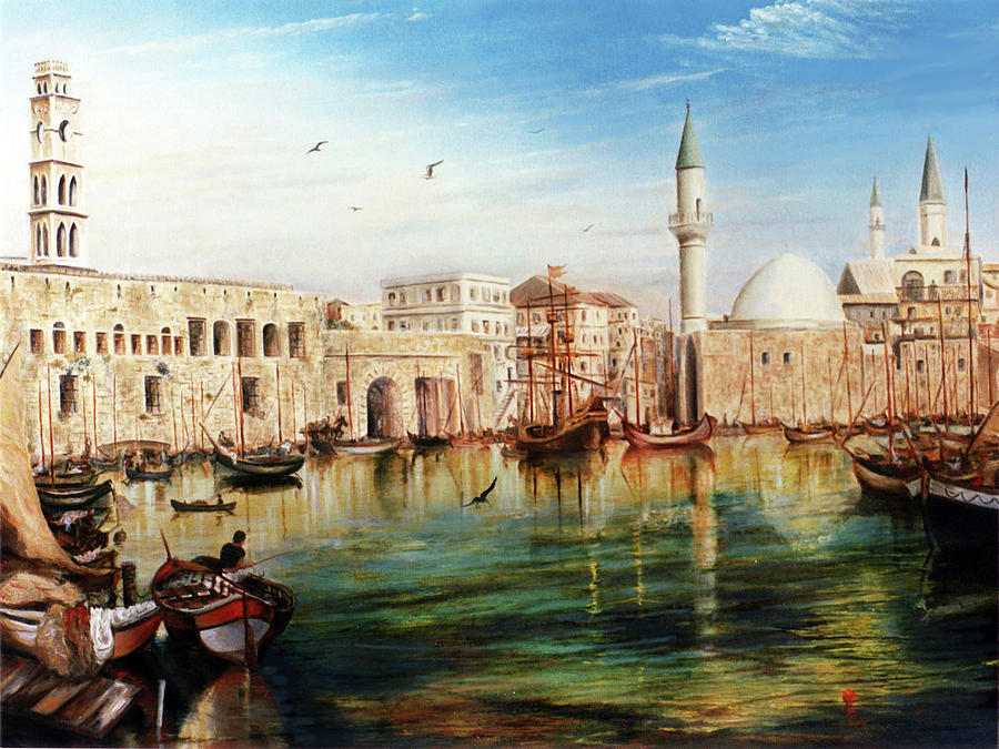The Port of Akko in 1900 Painting by Miki Karni