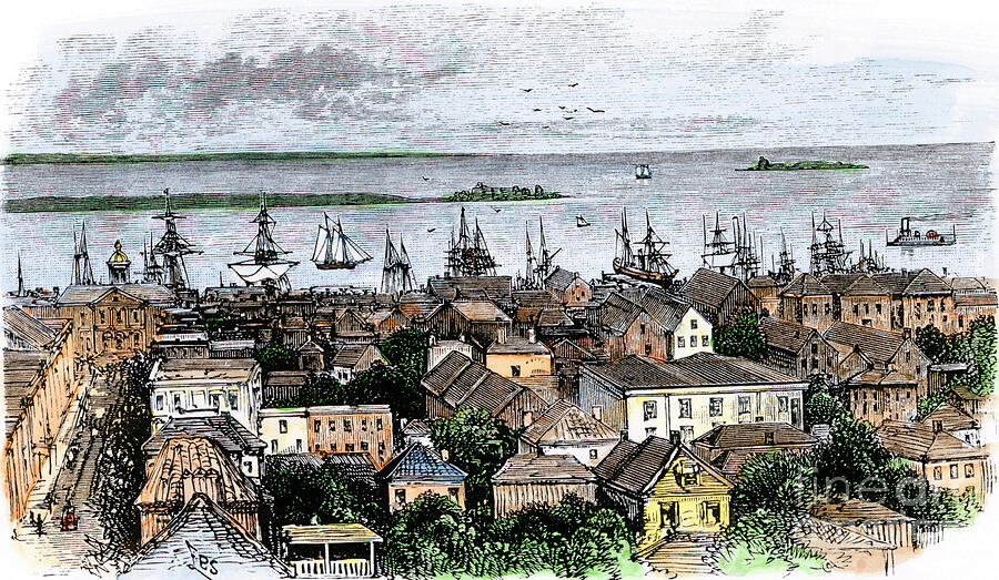 The Port Of Charleston, South Carolina (usa), Circa 1880 - Colorisee Engraving, 19th Century - Charleston Sc Harbor About 1880 - Hand-colored Woodcut Of A 19th-century Illustration Drawing by American School The Port Of Charleston, South Carolina (usa), Circa 1880 - Colorisee Engraving, 19th Century - Charleston Sc Harbor About 1880 - Hand-colored Woodcut Of A 19th-century Illustration Drawing by American School