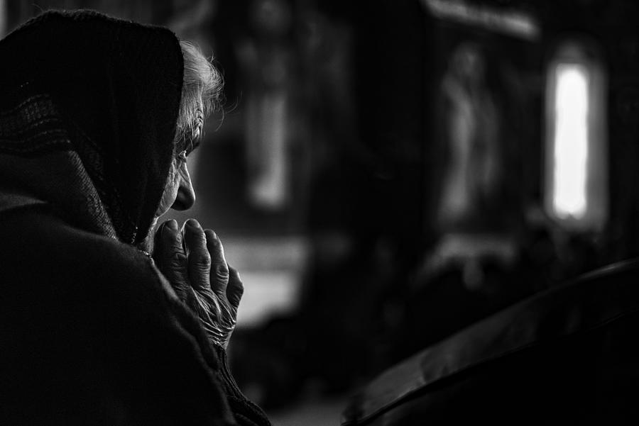 Black And White Photograph - The Prayer by Bogdan Caprariu