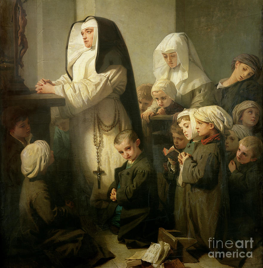 Nun Painting - The Prayer Of The Children Suffering From Ringworm, 1853  Detail by Isidore Pils