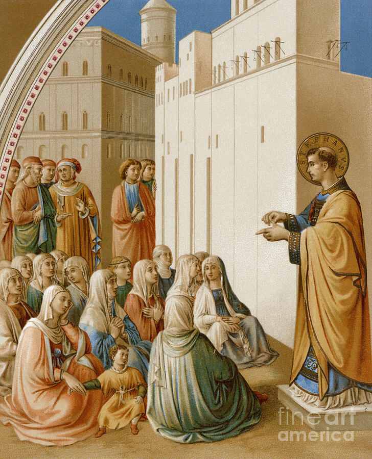 The Prediction Of Saint Stephen To Jerusalem Reproduction Of A Fresco By Fra Angelico In The Vatican Drawing by American School