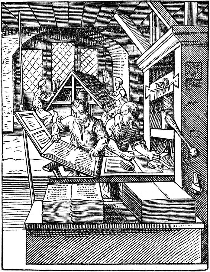 The Printers Workshop, 1568. Artist Drawing by Print Collector