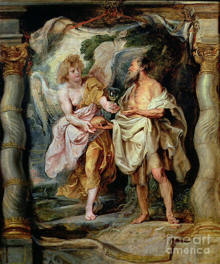 The Prophet Elijah And The Angel In The Wilderness, C.1626-28 Painting by Peter Paul Rubens